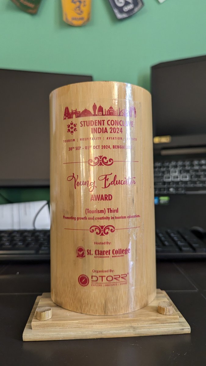 sahil_95_'s tweet photo. 🚀📊🌍 Transforming Tourism Education with Data Science &amp; Analytics!

Thrilled to win "Young Educator Award" at #StudentConclaveIndia2024! 🏆🎓

Grateful to @DTORR10, UN Tourism, St. Claret College &amp; Vikas Tembhare for this award. https://t.co/Kh98JNVzyn