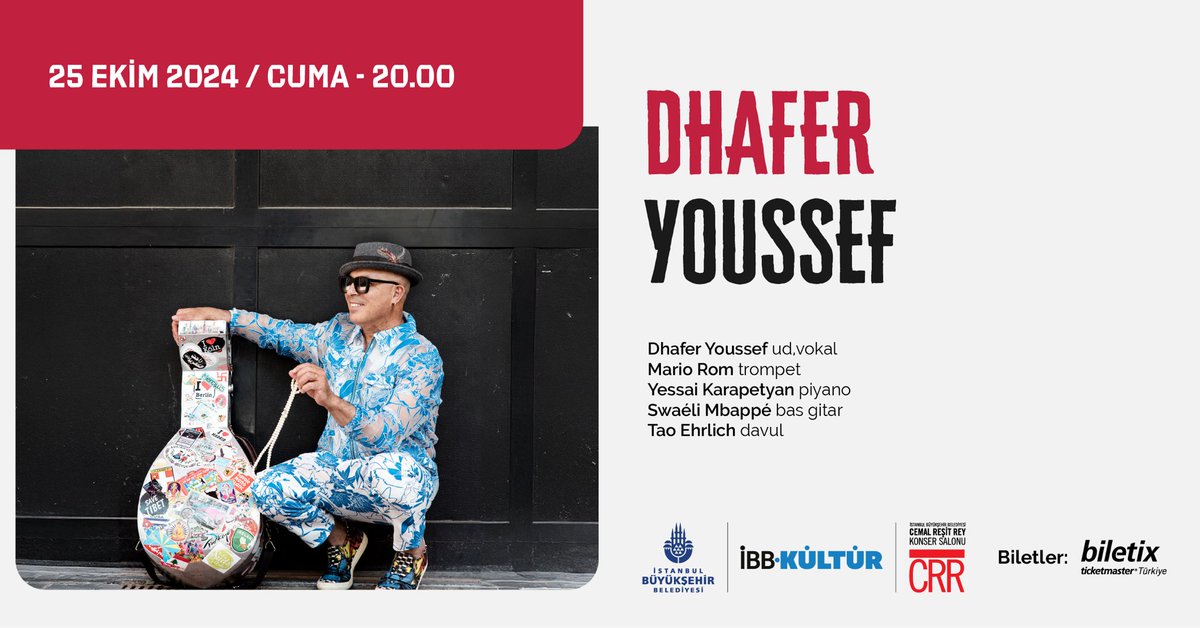 CRRConcertHall's tweet image. 🎶 Dhafer Youssef ile Doğu ve Batı’nın Büyüleyici Sentezi 🎶

Caz, elektronik ve Asya melodilerini ustalıkla birleştiren Dhafer Youssef, İstanbul’da! 🎤 Trompet, piyano, bas gitar ve davulla zenginleşen bu konseri kaçırmayın. ✨

📅 25 Ekim Cuma
🕗 20.00 – Konser