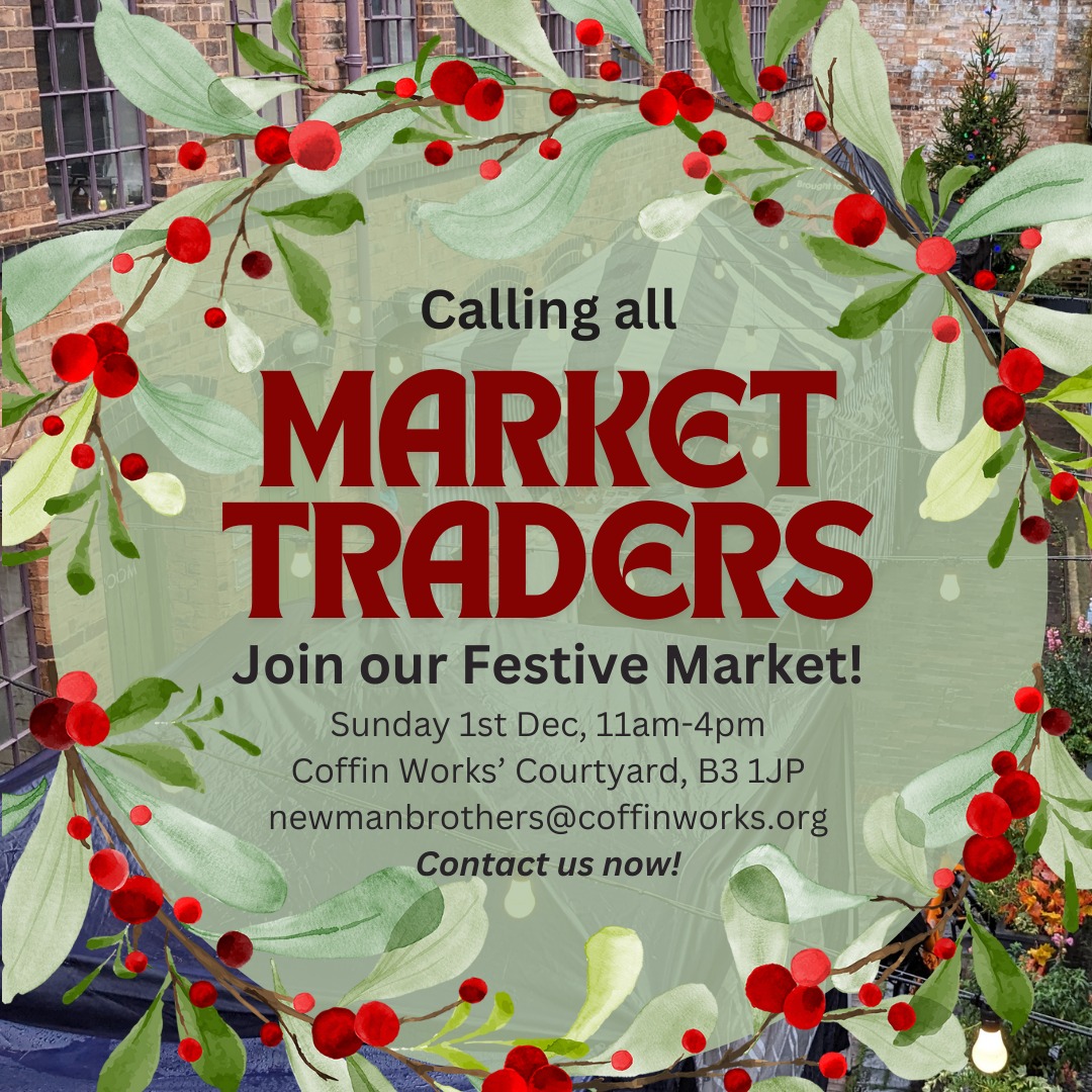 Coffin Works (@coffinworks) on Twitter photo It's nearly that time of year again...
We're looking for crafters and makers to exhibit at our Festive Market on Sunday 1st December, 11am-4pm.
Contact newmanbrothers@coffinworks.org for further details ๐๐๏ธ It's nearly that time of year again...
We're looking for crafters and makers to exhibit at our Festive Market on Sunday 1st December, 11am-4pm.
Contact newmanbrothers@coffinworks.org for further details ๐๐๏ธ