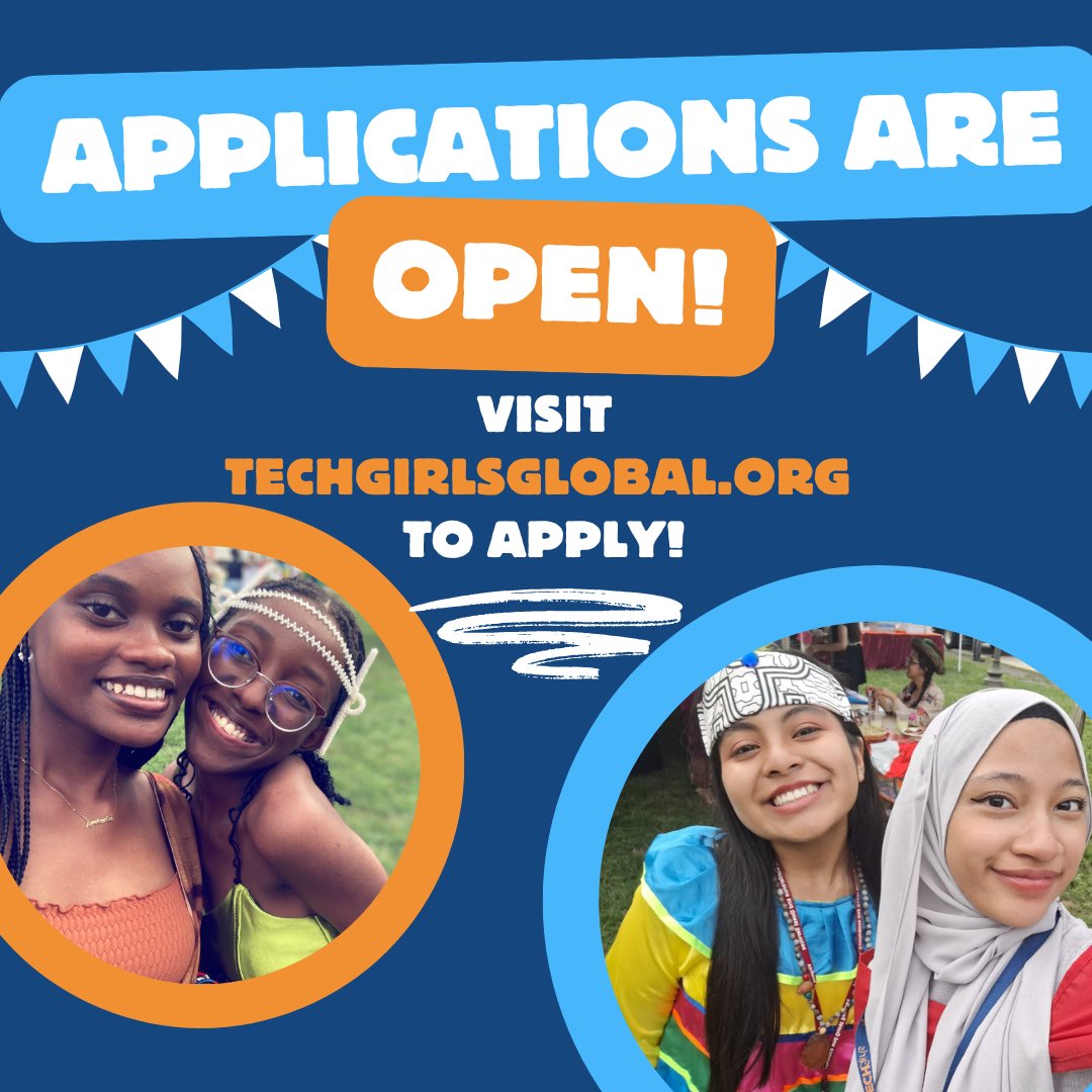 TechGirls's tweet image. 2025 #TechGirls applications are officially open! From today until December 6th at 12PM ET, you can submit your application to be a part of the next cohort of TechGirls! For more info and to find the application form, visit techgirlsglobal.org. 

#TechGirlsGlobal
@ECAatState
