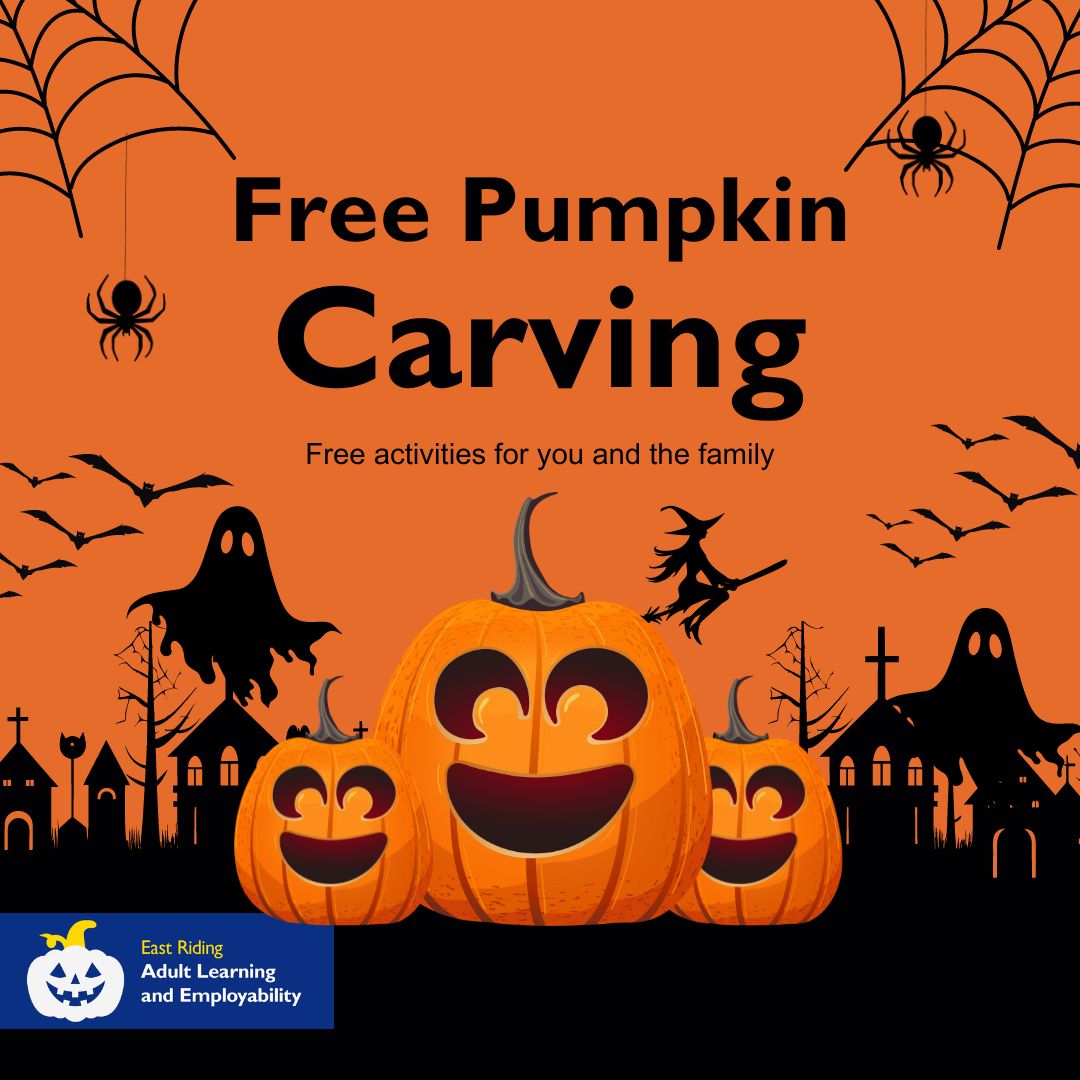 ERidingALE's tweet photo. 🎃👻 Free Pumpkin Carving with Adult Learning 👻🎃

We’ll provide the: 
🎃 Pumpkins 
🔪 And carving kits. 

All you need to do is show up! Come along and learn how to make intricate designs on your pumpkin with your children. 

Click here to learn more: https://t.co/ikd2Emn0JH https://t.co/3PEYLvI2os