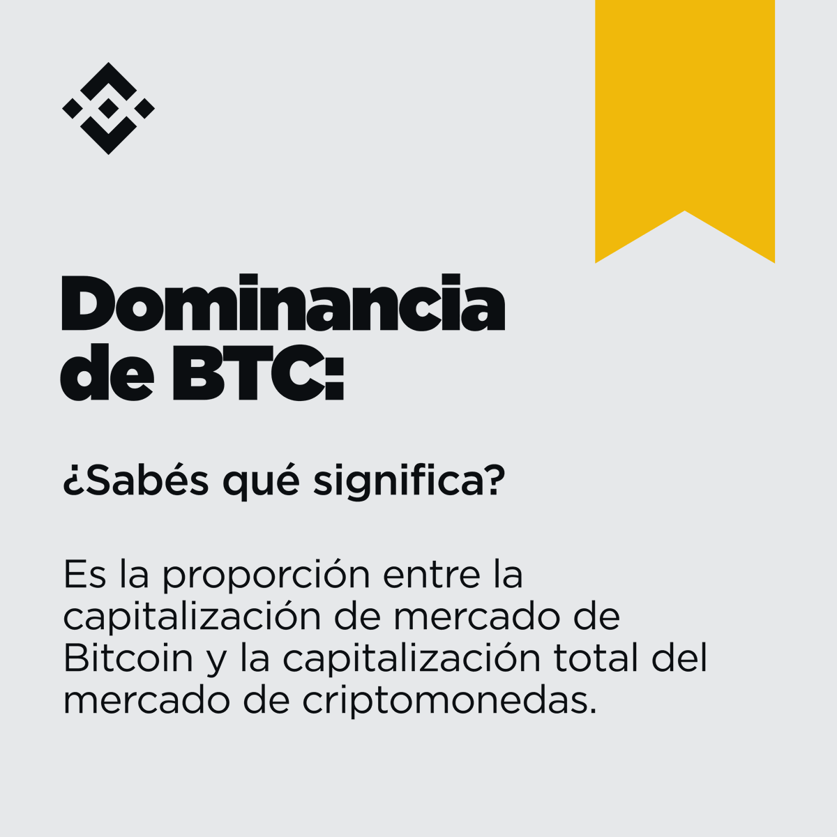La dominancia de #BTC indica qué parte del valor total del mercado de  #criptomonedas está concentrada en Bitcoin. Y no necesariamente implica una  suba o baja de valor, sino la presencia de