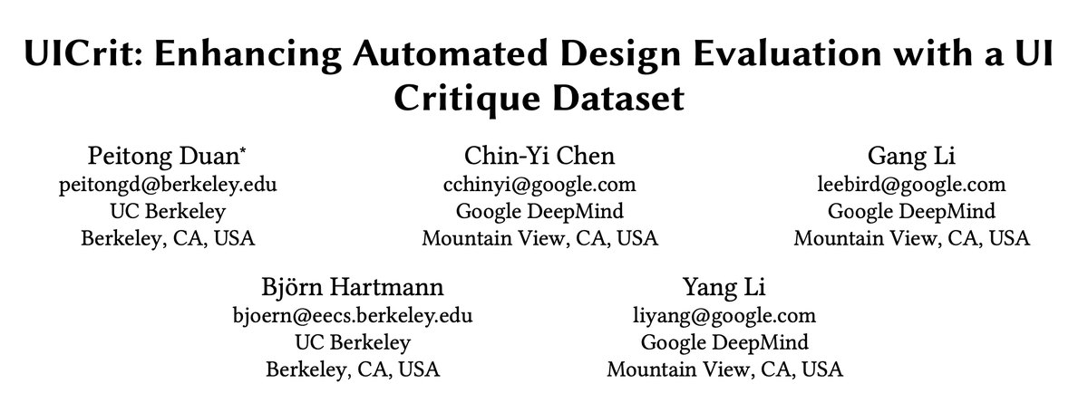 Bjoern Hartmann (@bjo3rn) on Twitter photo Today at #UIST2024, Peitong will present UICrit. We created a novel dataset with ~3k design critiques and  ratings, and show how such a dataset can improve the performance of automatic UI design evaluation. Dataset here: github.com/google-researc…. Talk at 9:15am, Allegheny 3. Today at #UIST2024, Peitong will present UICrit. We created a novel dataset with ~3k design critiques and  ratings, and show how such a dataset can improve the performance of automatic UI design evaluation. Dataset here: github.com/google-researc…. Talk at 9:15am, Allegheny 3.