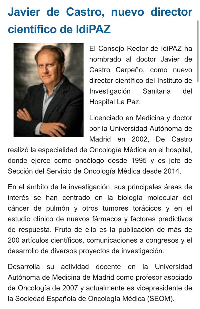 Enhorabuena <a href="/javierDcastro/">Javier de Castro</a>
Y por supuesto ENHORABUENA <a href="/IdiPAZScience/">IdiPAZ</a>