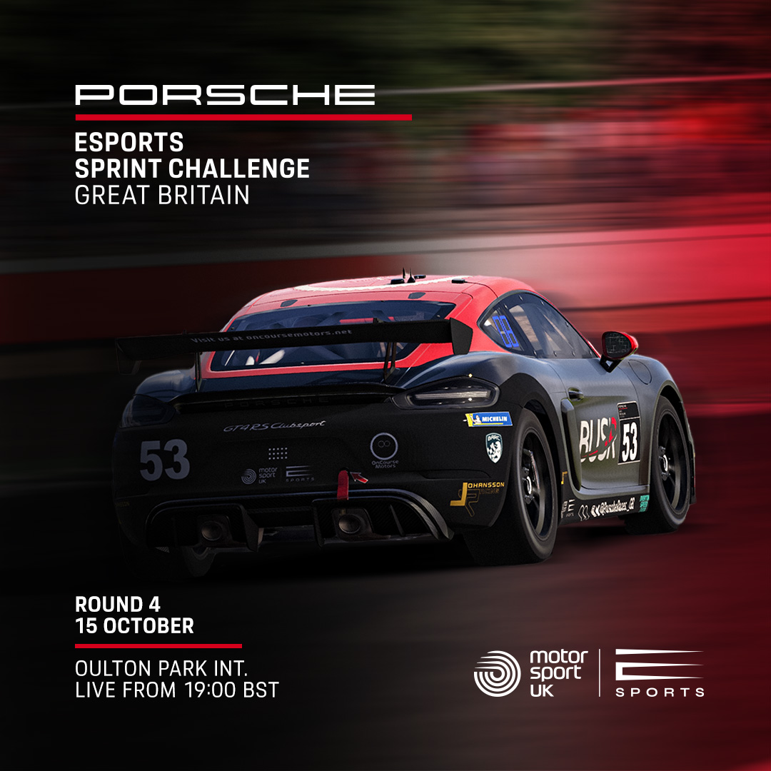 Motorsport UK Esports (@msptuk_esports) on Twitter photo After a week off, the <a href="/PorscheRaces_GB/">Porsche Motorsport GB</a> Esports Sprint Challenge GB is BACK!
Round 4 heads to the beautiful Oulton Park where both PRO and AM classes will battle it out on <a href="/iRacing/">iRacing</a>
Catch all of the action LIVE from 19:00 BST courtesy of <a href="/RaceSpotTV/">RaceSpot TV</a> here - After a week off, the <a href="/PorscheRaces_GB/">Porsche Motorsport GB</a> Esports Sprint Challenge GB is BACK!
Round 4 heads to the beautiful Oulton Park where both PRO and AM classes will battle it out on <a href="/iRacing/">iRacing</a>
Catch all of the action LIVE from 19:00 BST courtesy of <a href="/RaceSpotTV/">RaceSpot TV</a> here -