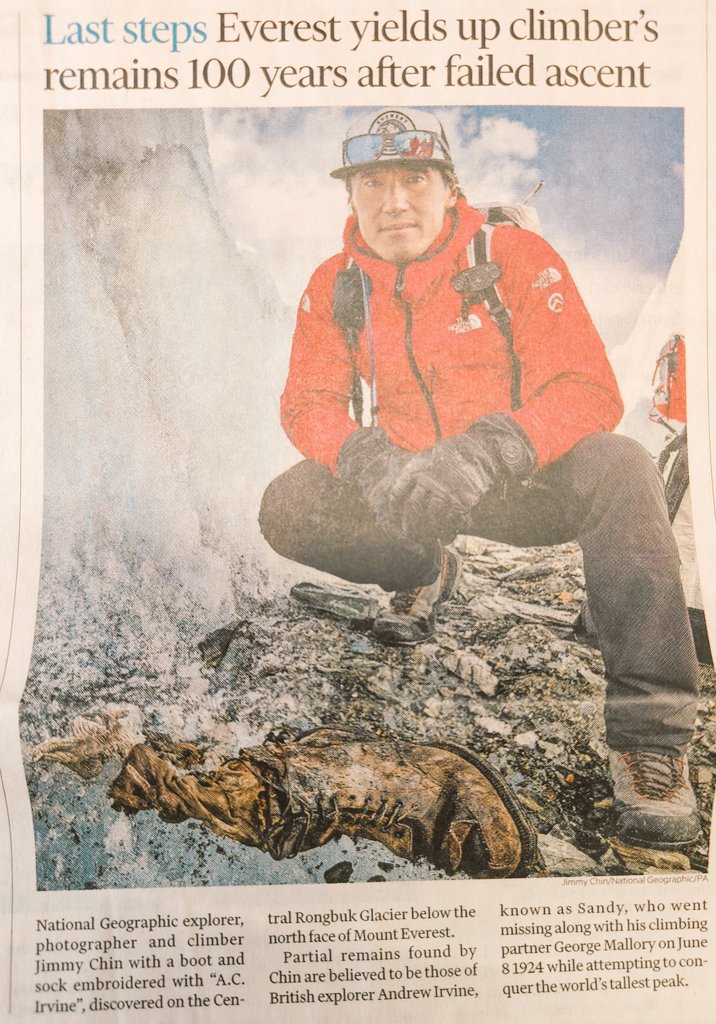 anurag_mit's tweet photo. "It is not the mountain we conquer, but ourselves". Golden words spoken by George Mallory 100 years back has been a good guidepost in everything. The discovery of remains of his climbing partner Andrew Irvine may finally solve the mystery on the first summiters of #Everest https://t.co/YJkERPHSYf