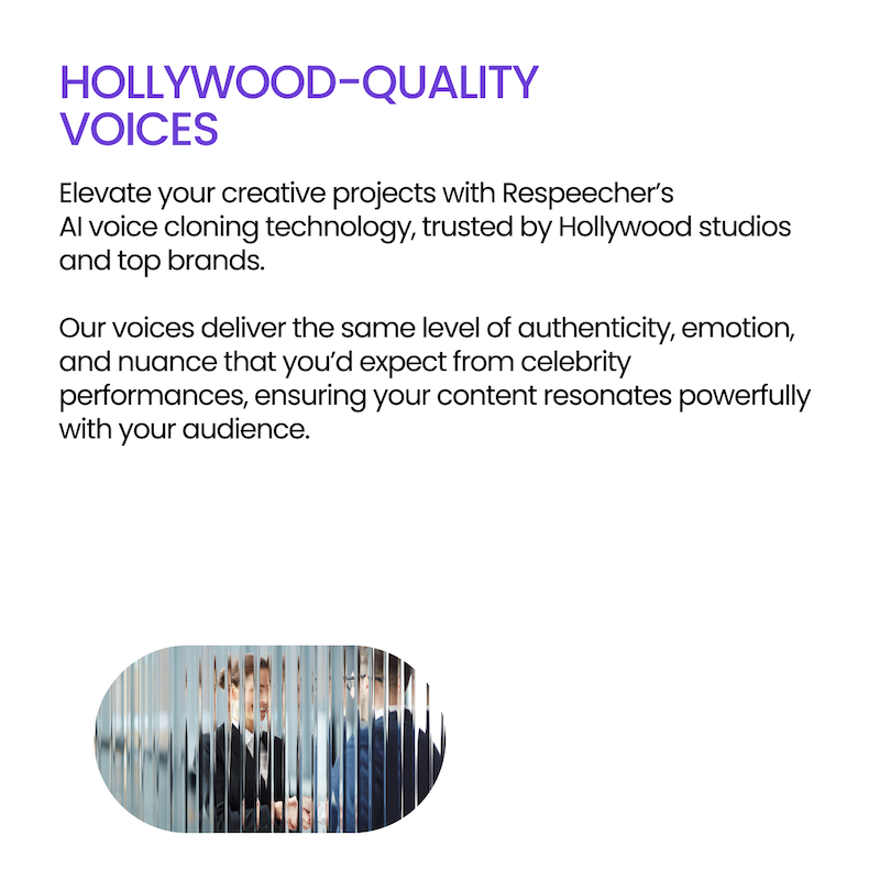respeecher's tweet photo. In today’s fast-paced digital landscape, quality and legality are non-negotiable - especially when it comes to voice technology. 

Here’s why #Respeecher should be your go-to choice 👇🏻

​#voicecloning #AIvoice #ethicsinai #createresponsibly #supportnotreplace https://t.co/emw8XqcYbr
