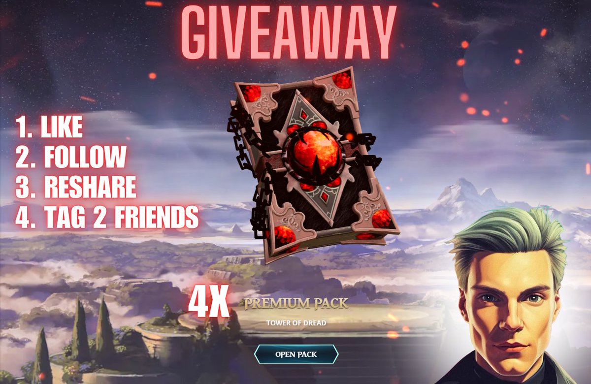<a href="/GodsUnchained/">Gods Unchained</a> PACK GIVEAWAY 🦇🚨

I have made a deal with the Dread Lord. He gave me some packs. I'm giving them away! All you need to do is

1⃣ Like this post
2⃣ Follow <a href="/valdiz_gu/">Valdiz</a> 
3⃣ Reshare this post
4⃣ Tag 2 friends

4x premium pack &amp; 20x booster
deadline 10/18