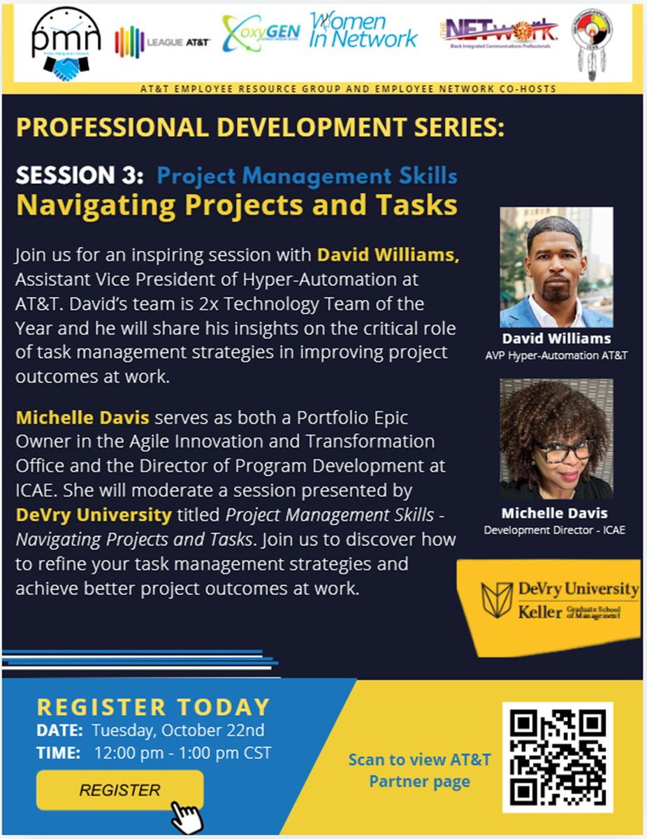 AT&amp;T + DeVry Presents - Project Management Skills: Navigating Projects and Tasks
Event Registration (att.com)