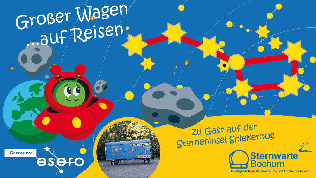 PAXI zu Besuch..
im Großen Wagen auf der Sterneninsel Spiekeroog
Auf Forschungsexpedition zwischen Himmel &amp; Erde
Von Oktober bis ins Frühjahr 2025 ist die Sternwarte Bochum als Teil von ESERO
Germany mit attraktiven Veranstaltungsangeboten zu Gast auf der Sterneninsel
Spiekeroog.