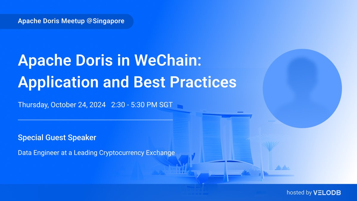 VeloDB_IO's tweet image. Sessions of Apache Doris Meetup @Singapore on October 24 👨👨👧👦
The second user story is from the cryptocurrency industry.
Come join us for face-to-face communication with our developers and users: meetup.com/apache-doris-m…
#opensource #cryptocurrency #datageeks #dataengineer