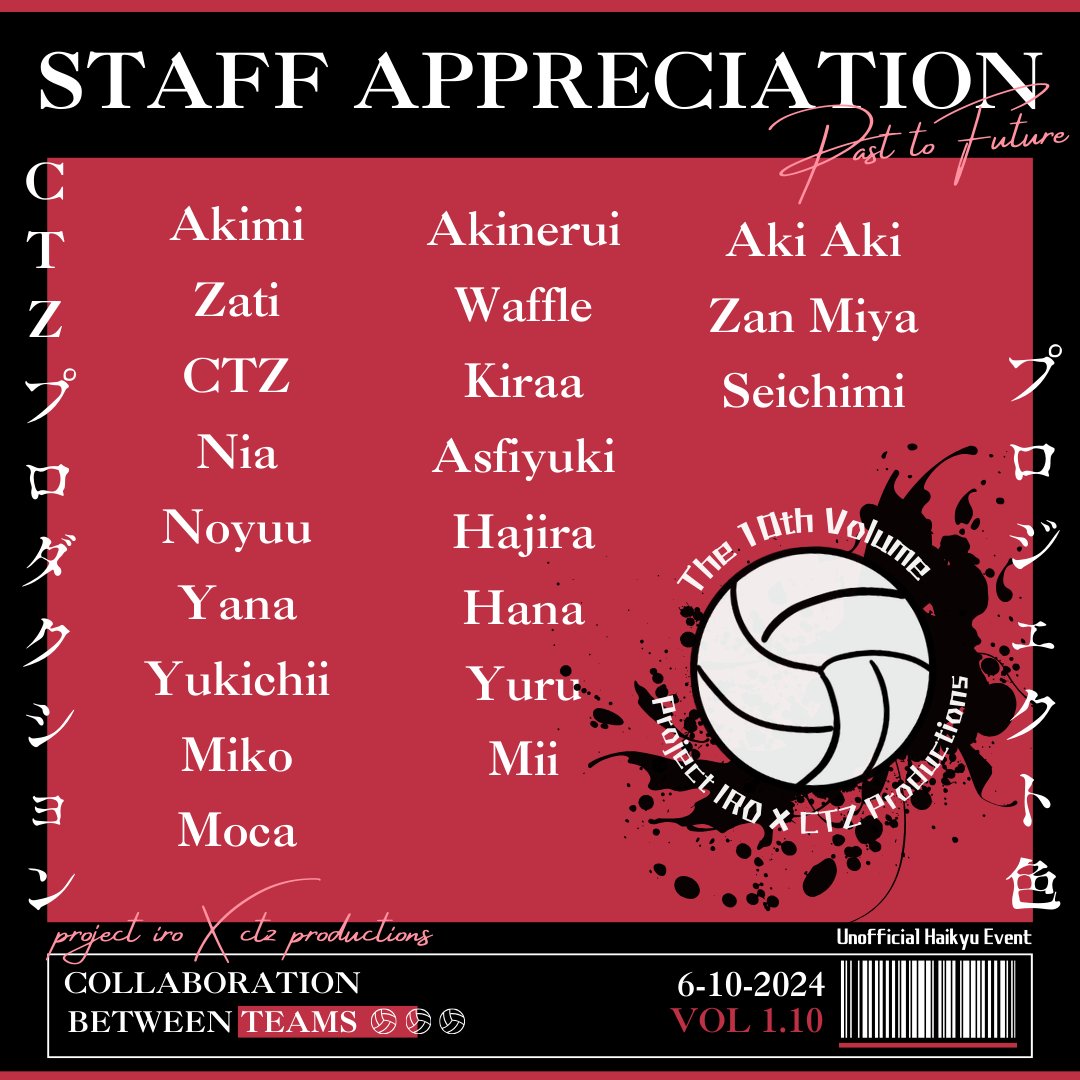 Project_IRO's tweet photo. THANK YOU TO ALL OUR AMAZING STAFFS!!

We truly appreciate everyone's enthusiasm and support towards this fan event!! From Volunteers and Donors to Artists. They've given their everything for the event and we would not be able to execute this successful fan event without them. https://t.co/MauZ1UL4BA