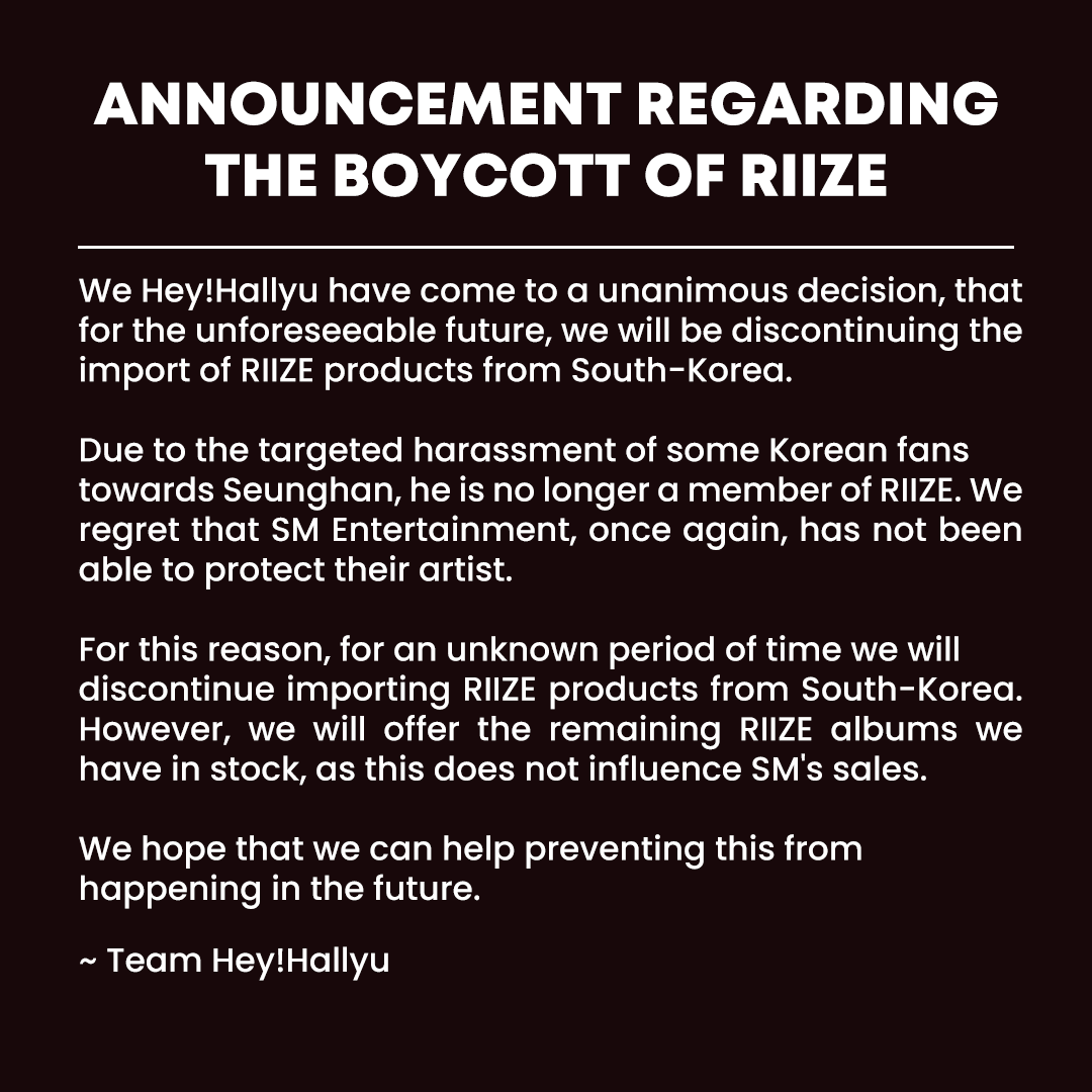 HeyHallyu_'s tweet photo. Announcement about SEUNGHAN &amp; RIIZE

Please read the message. We sincerely hope this will be the last time this happens to an idol because of malicious behavior from fans 😢

#RiizeIs7 #RIIZE #RIIZE7 #protectseunghan https://t.co/BRuJPVyCV2