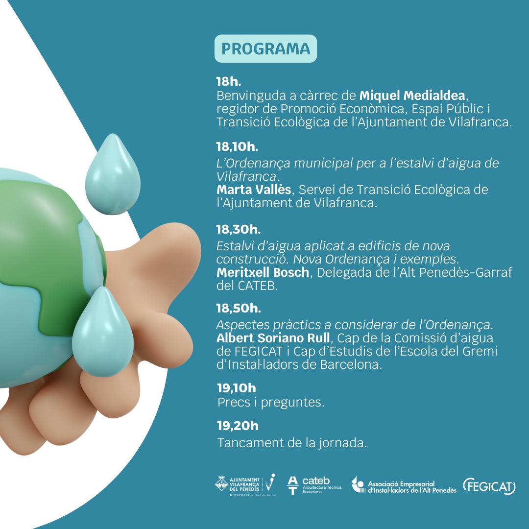 💧Jornada de presentació de l’Ordenança d’Estalvi d’Aigua adreçada al sector de la construcció

📅Dijous 24 d’octubre
⏰De les 18 a les 19.30h
📍Seu de la Delegació Alt Penedès-Garraf del <a href="/cateb_barcelona/">Cateb</a>.

➕info: vlf.cat/estalviaigua10…
#Vilafranca #capitaldelvi