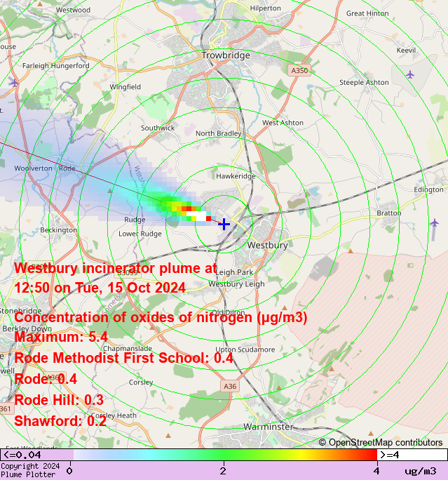 plumeplotter's tweet image. Latest Westbury incinerator plume plot, 12:50 15/10/24 #Rode #RodeHill #Shawford plumeplotter.com/westbury/