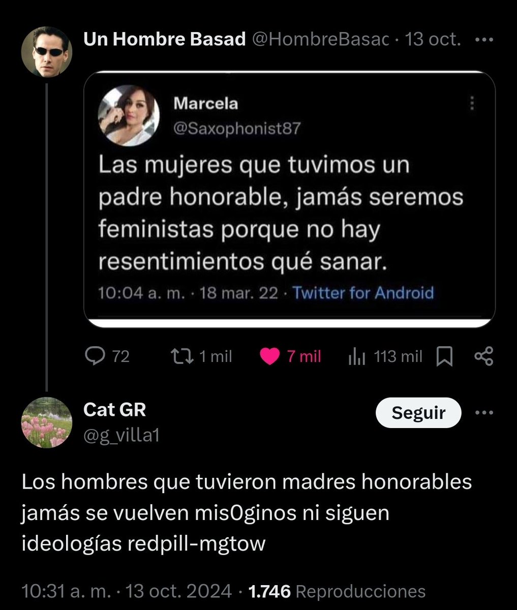 Buena respuesta de <a href="/g_villa1/">Cat GR</a>

Coincido

Ser hombre o ser mujer tiene sus ventajas y sus desventajas

Los MGTOW las odian por las ventajas, y las humillan por las desventajas....