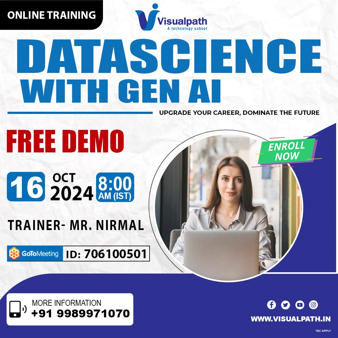 VisualpathPro's tweet photo. Join Now:  https://t.co/Is7Z5vZL6z
Attend Online #FreeDemo on #DatasciencewithGenAi by Mr.Nirmal.
Demo on:16/10/2024 @8:00 AM IST
Contact us: +91 9989971070
Visit us https://t.co/s1P1Vr3sEm 
#python #programming #education #software #student #genai #AI #coding #career #ITJob https://t.co/zAl0ONYHNv