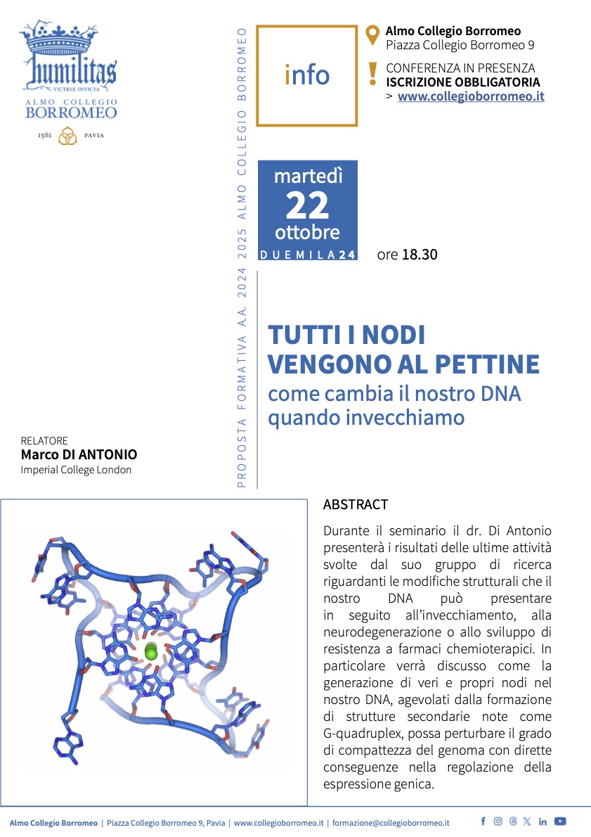 Di Antonio Research Group (@diantoniolab1) on Twitter photo Very excited to head back to my former university college <a href="/colborromeo/">Collegio Borromeo</a> in the beautiful city of Pavia to deliver a seminar on how DNA changes as we age.
A tutti gli amici Pavesi, ci vediamo Martedì 22 Ottobre alle 18.30 presso il Collegio Borromeo. A presto! Very excited to head back to my former university college <a href="/colborromeo/">Collegio Borromeo</a> in the beautiful city of Pavia to deliver a seminar on how DNA changes as we age.
A tutti gli amici Pavesi, ci vediamo Martedì 22 Ottobre alle 18.30 presso il Collegio Borromeo. A presto!