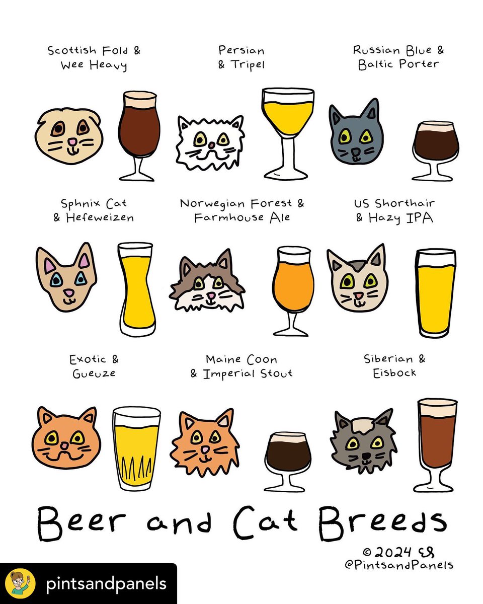 Such a pawesome #beercat illustration from the purrfect Em Sauter

(Def 10/10 for the domestic shorthair breed 🍻)

📸 @pintsandpanels