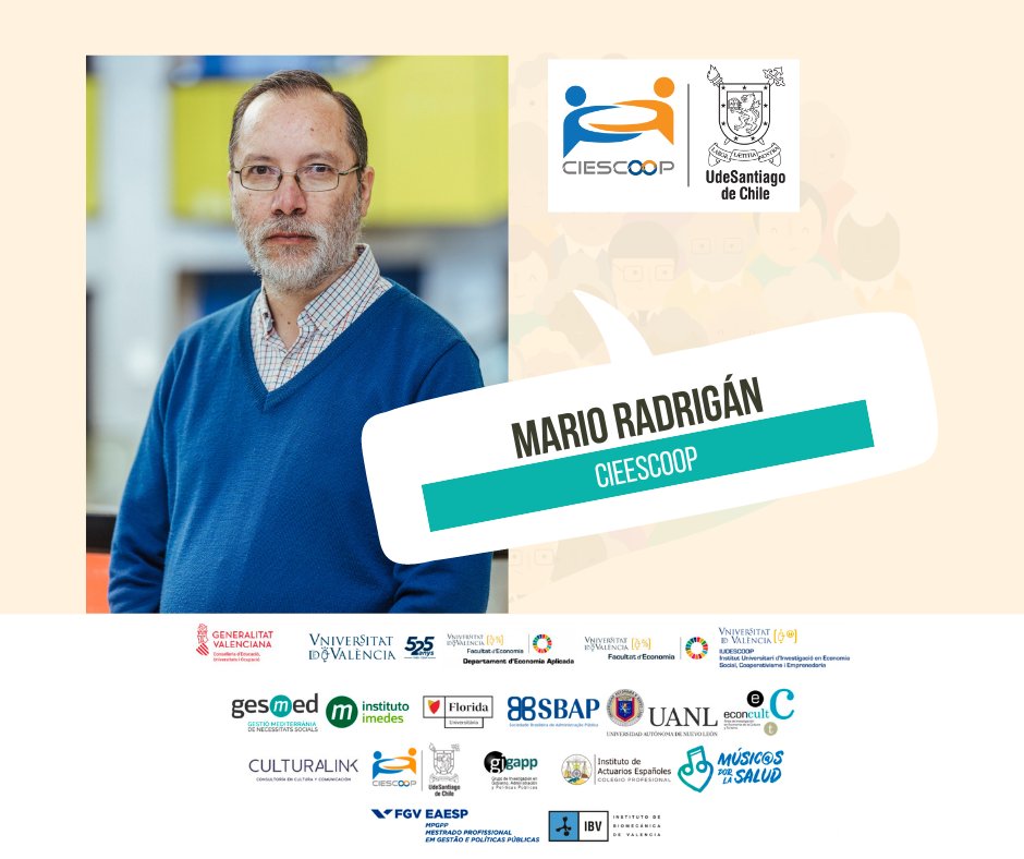 Hoy os presentamos al  Dr. Mario Radrigán, Director de CIEESCOOP  y del Departamento de Gestión y Políticas Públicas, Universidad Santiago de Chile.

6 - 7 DE NOVIEMBRE
📍<a href="/UV_EG/">Universitat València</a>
longevidadcongresos.com