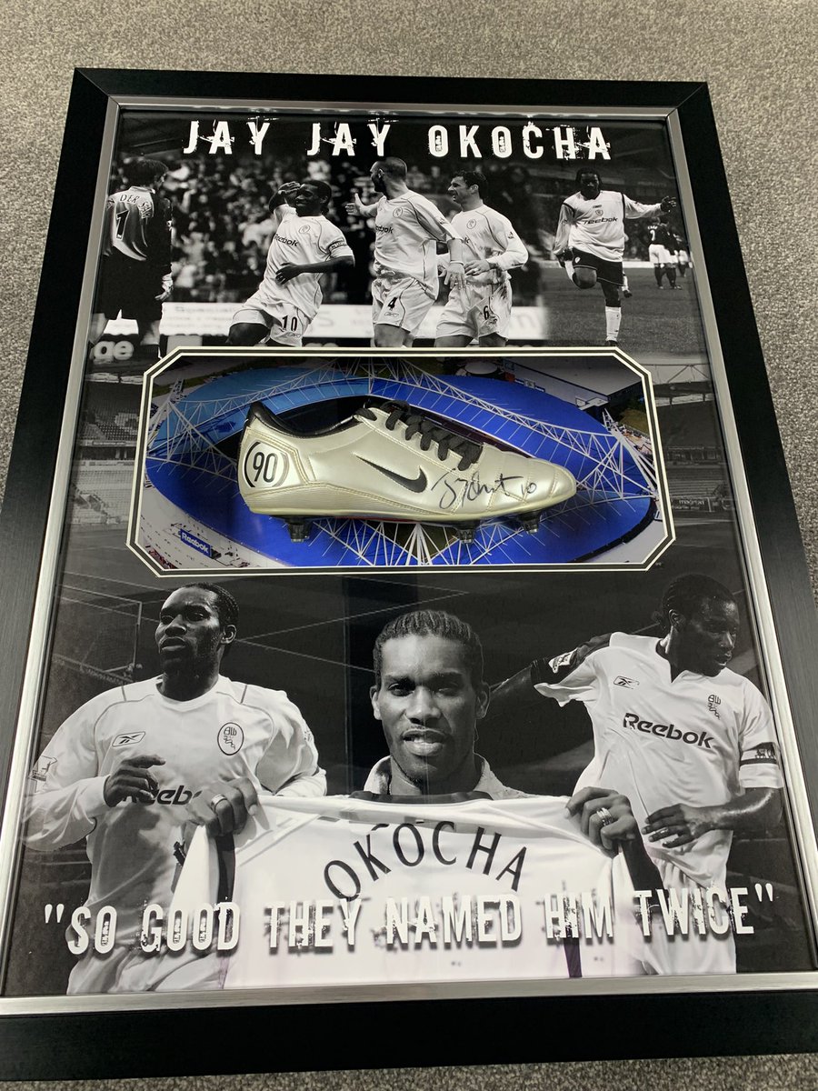 MemorabiliaWW's tweet photo. New frames ready for Friday

Jay Jay Signed boot in LED Frame. 

Burnden commemorative piece and programme signed by the last ever goalscorer and Legend Super John.
Some ‘one off’ pieces of memorabilia will be available to purchase that will not be seen again I can promise that👀 https://t.co/wVbVrQXdZR