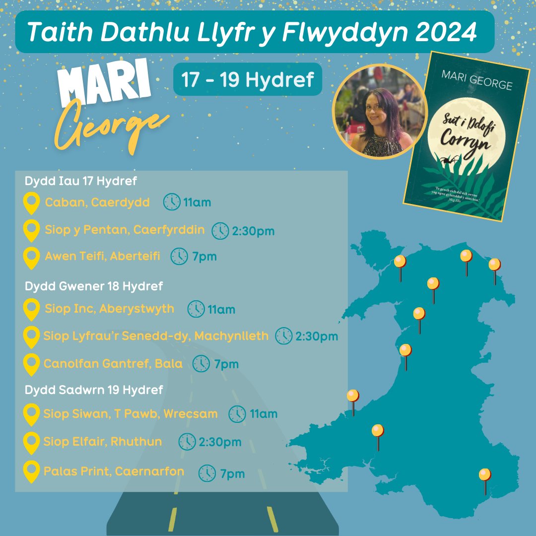 📚Cofiwch am Daith Dalthlu Llyfr y Flwyddyn 2024 Mari George!

📅17 - 19 Hydref 2024

📚Digwyddiadau arbennig yn Aberteifi, Y Bala a Chaernarfon! 

📚Croeso cynnes i bawb.

#LLYF24 #CefnogiSiopauLlyfrau | <a href="/SebraCymru/">Sebra</a>