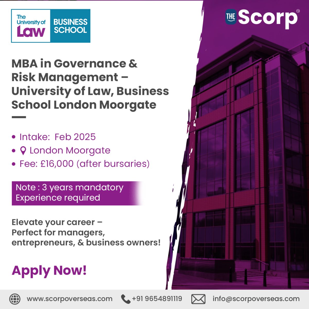 ScorpOverseas's tweet photo. Elevate your expertise in governance and risk management with an MBA from the University of Law Business School, London Moorgate! The world’s business hubs are calling—are you ready to study abroad?

#londonbusinessschool #loughboroughuniversity #londonbusiness https://t.co/NTrWkpZ4uT