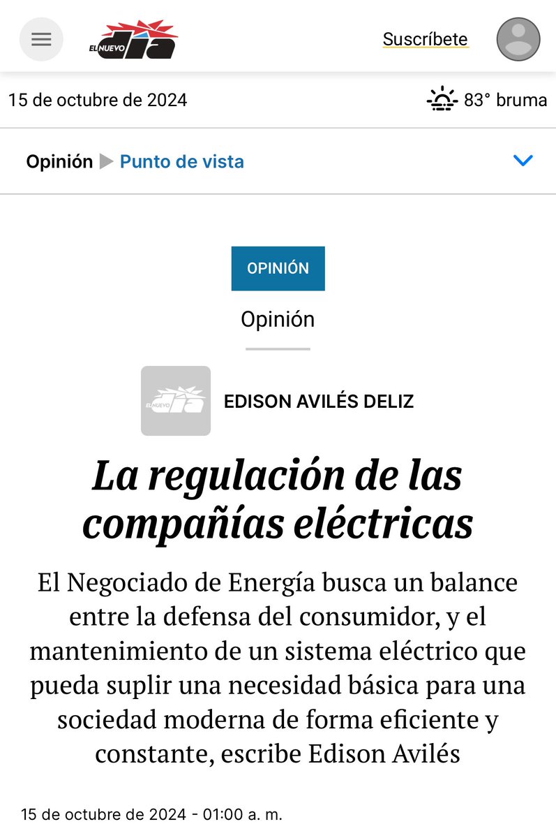 Junta Reglamentadora Servicio Público (@juntajrsp) on Twitter photo 📰 “La regulación de las compañías eléctricas”. Lee más en la columna del presidente del <a href="/EnergiaNEPR/">Negociado de Energía de Puerto Rico</a>, Edison Avilés Deliz publicada en <a href="/ElNuevoDia/">El Nuevo Día</a>.
scribd.com/document/78020… 📰 “La regulación de las compañías eléctricas”. Lee más en la columna del presidente del <a href="/EnergiaNEPR/">Negociado de Energía de Puerto Rico</a>, Edison Avilés Deliz publicada en <a href="/ElNuevoDia/">El Nuevo Día</a>.
scribd.com/document/78020…