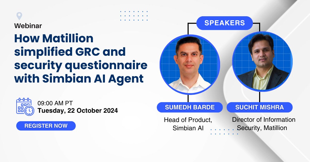 simbianai's tweet photo. 🚀 Join us for a Webinar!
Learn how Matillion simplified GRC and security questionnaires using Simbian’s AI-powered GRC Agent. Save time, reduce errors, and improve accuracy with AI!
🗓 Date: Oct 22, 2024
⏰ Time: 09:00 AM PT
👉 Register: https://t.co/7QfxGBox2I
#Simbian #GRC https://t.co/jY7iNHLINI