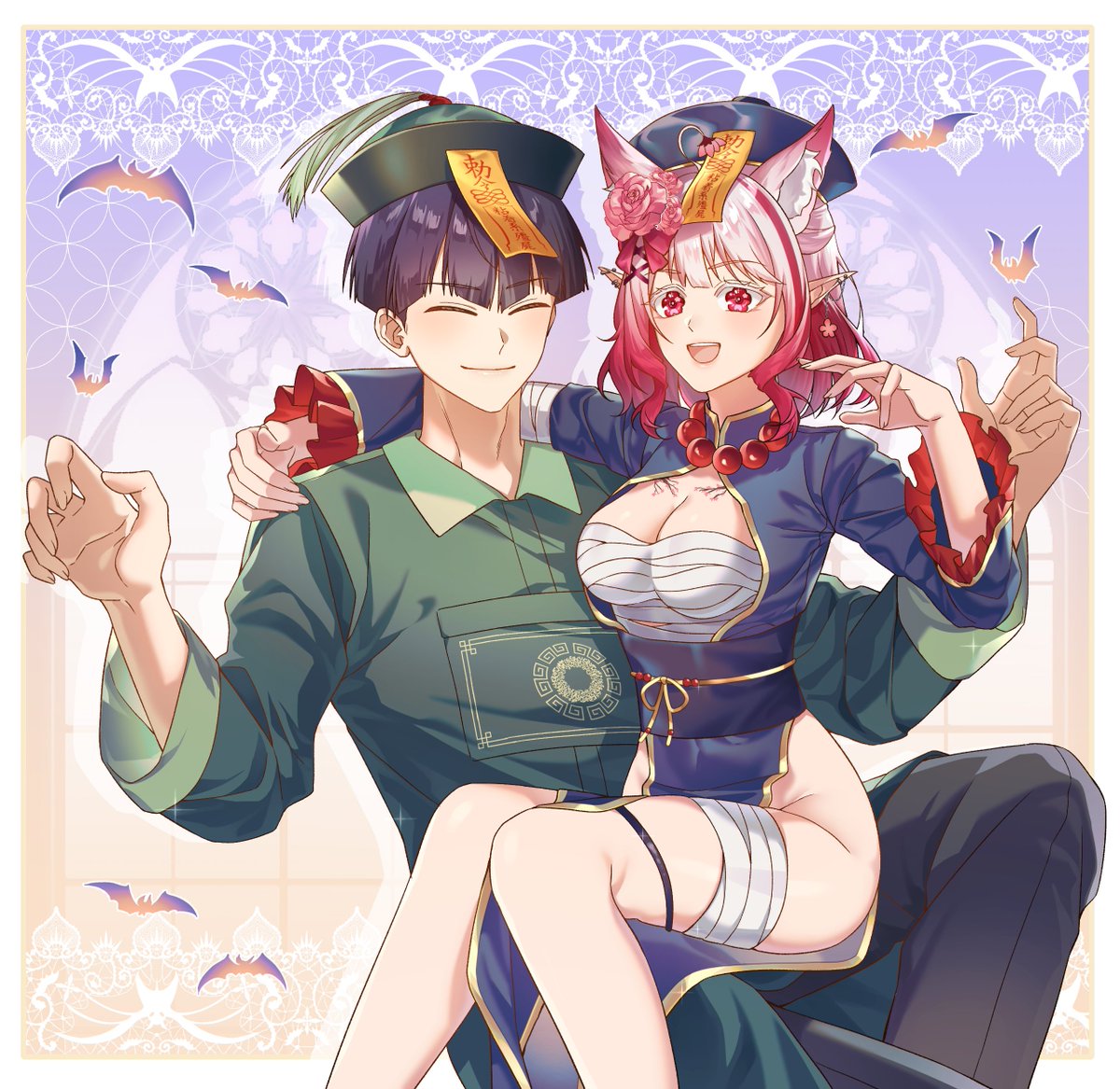WrensWorldVT's tweet photo. Had to take the opportunity to match with best boy~! I think we look pretty cute 🤭

art: @NebulaHorion 
#DrawWren #potariapparel https://t.co/UyGf7qFXBk