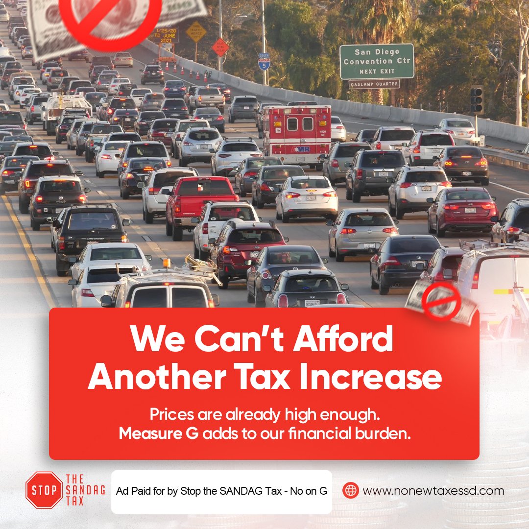 Do we really want our hard-earned money funding more of the same? The answer is simple: No. Let’s stop SANDAG’s reckless spending and demand accountability.

Vote NO on Measure G and send a message that San Diegans deserve better.

We can defeat this tax, but we need your help.