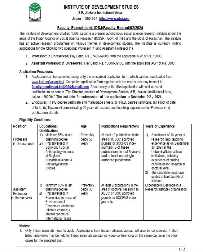 grabbani0's tweet image. Exciting opportunities at @IDS_JPR! We are hiring for Professor and Assistant Professor positions. Join our vibrant research community and contribute to impactful development studies. Apply before Nov 2, 2024!
For Details: idsj.org/vacancies/
#Jobs #DevelopmentStudies