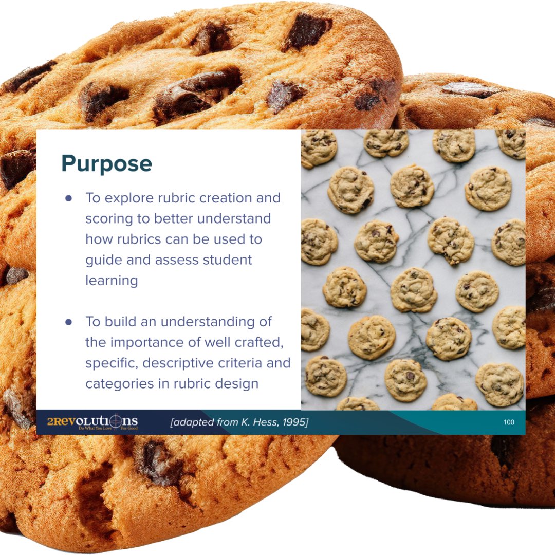 2Revolutions's tweet image. 🍪What can we learn from a cookie?

➡️ Check out a sneak peek of one of our favorite activities we did with teachers this week to build schema around rubric design as part of a larger focus on performance assessments.

#performanceassessment #studentcenteredlearning