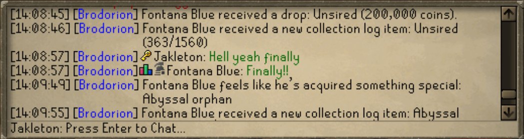 Shoutout to Brodorion clan member Fontana Blue, who went dry for an unsired but got spooned on the pet! If you're looking for a social clan with ranks based on your account's progress, rather than a clan loyalty system, consider joining Brodorion. #Brodorion #osrs