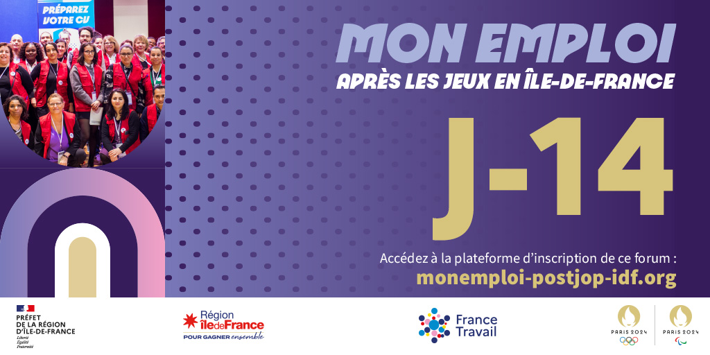 FTravail_IDF's tweet photo. #Agenda - J-14 avant le forum "Après les Jeux en Ile-de-France" 📢

La région @iledefrance, @Paris2024, la DRIEETS et @FranceTravail organisent cet événement au 📌 @StadeFrance pour les demandeurs d'emploi ayant contribué aux #JOP2024 

📅 Le 29 octobre
👉 https://t.co/gAxZnMROfh https://t.co/yxbpWIUmfw