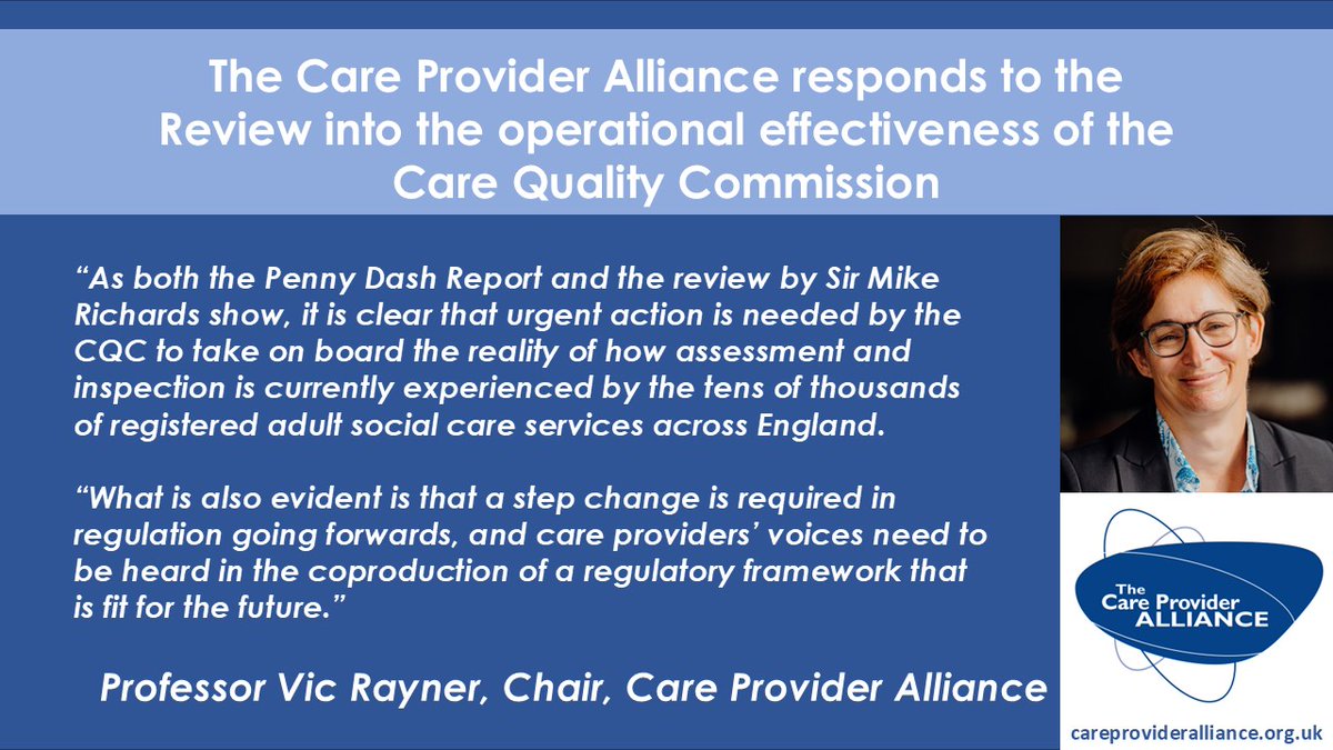 Speaking on behalf of the CPA, our Chair <a href="/vicrayner/">Vic Rayner 💚</a> shares her views on the Review into the operational effectiveness of the Care Quality Commission.
The full report can be found here: gov.uk/government/pub…
#socialcare #healthcare