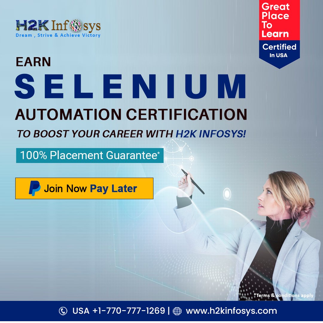 h2kinfosys's tweet image. Boost your career with Selenium Automation Certification from H2K Infosys! 🚀 Gain the skills you need for success in automation testing. Enroll today!
Enroll now: bit.ly/2Xp5dZK
#SeleniumCertification #H2KInfosys #CareerGrowth #AutomationTesting #TechSkills