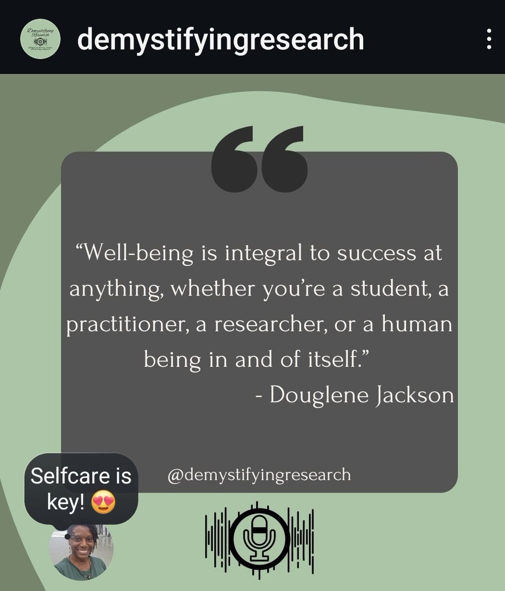 Dr. Douglene Jackson (@drdouglene) on Twitter photo Honored to be a guest on the Demystifying Research podcast to discuss the importance of well-being for success!
I've also been working on a few special projects, so look out for more information soon!
open.spotify.com/show/06t4mfrnO… Honored to be a guest on the Demystifying Research podcast to discuss the importance of well-being for success!
I've also been working on a few special projects, so look out for more information soon!
open.spotify.com/show/06t4mfrnO…