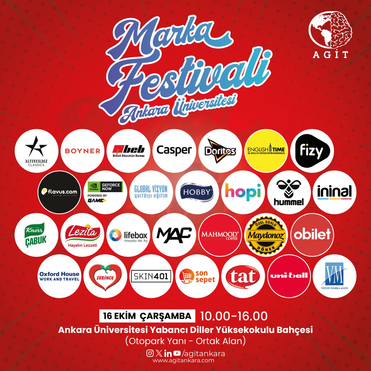 Girişimcilik ve İnovasyon Topluluğu olarak Ankara Üniversitesi Marka Festivali'ni 7. kez gerçekleştireceğimizi duyurmaktan mutluluk duyuyoruz!

Sen de Ankara Üniversitesi Marka Festivali’ne katıl, hediyelerini kap!

#ankaraüniversitesi #girişimcilik #markafestivali #yarışma