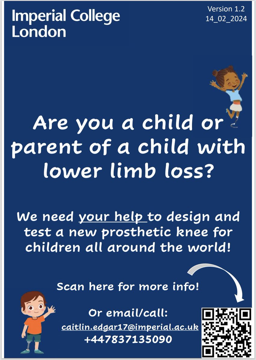 CaitlinEdgar_'s tweet image. ❗️New Prosthetic Knee for Children ❗️
There is still time to join the story and try out our new knee joint! Our first few trials have gone super well and we are already implementing your feedback! If you know a child or young person with lower limb loss, please share 🦿