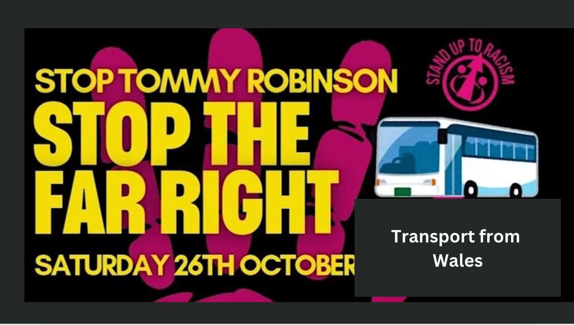 sutr_wales's tweet image. Anti Racist Call Out! Oct 26 : The last time Tommy Robinson held a rally in London , there were racist riots and attacks across Britain. Get Welsh transport details from the sutr website @AntiRacismDay @walestuc @rcccymru @eystwales @WalesRace