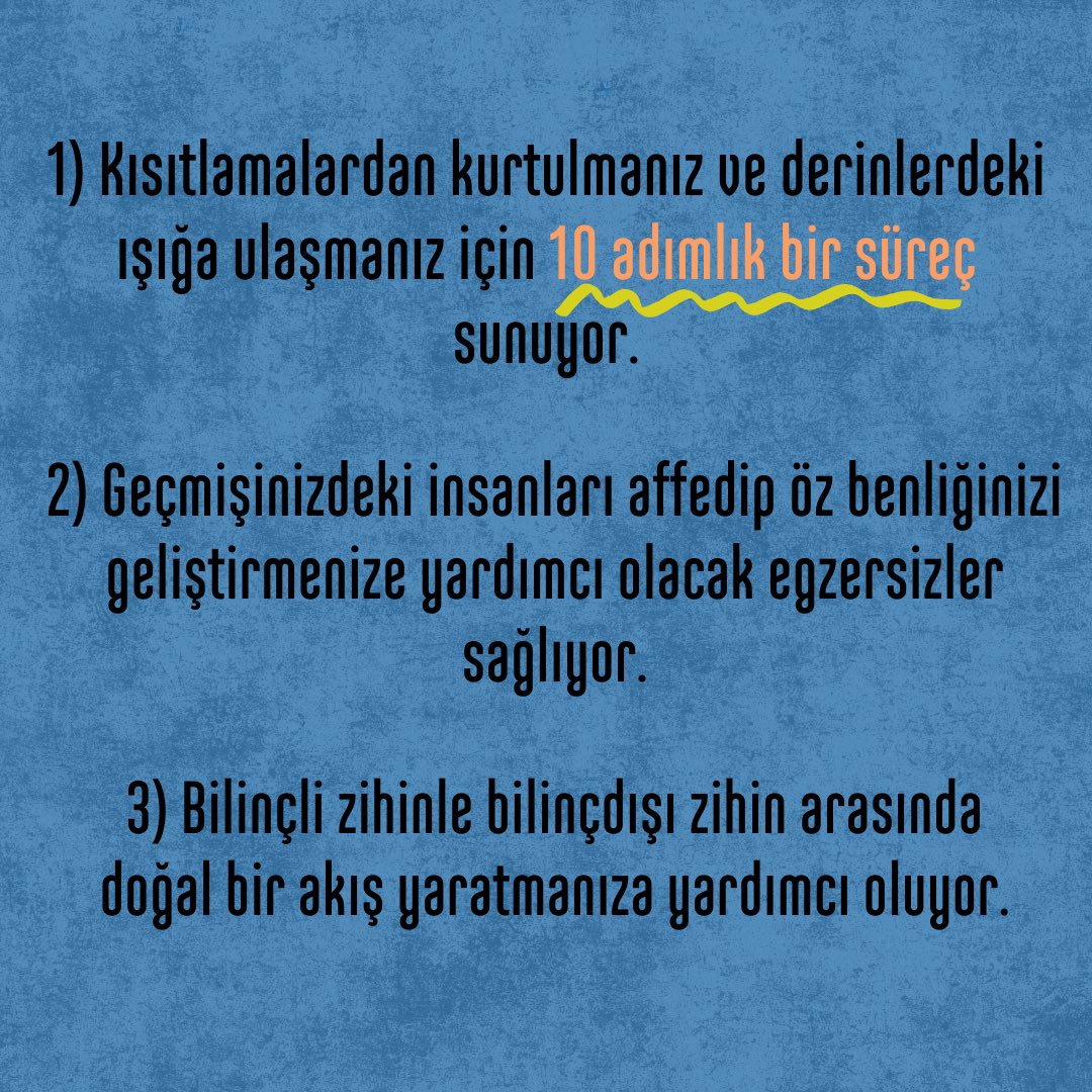 MonaKitap's tweet image. 10 adımlık basit bir süreç ile derindeki sınırlamalarınızdan kurtulun ve iç dünyanız şifalansın. &quot;Core Transformation&quot;, size kendinizi geliştirmenizi sağlayacak egzersizler vererek rehberlik ediyor.

bit.ly/3zYxzxv

#MonaKitap #CoreTransformation