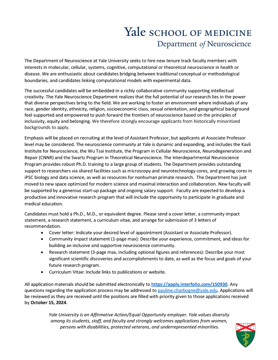 Yale Neuroscience (@yaleneuro) on Twitter photo 📢Today is the 🚨LAST DAY TO APPLY🚨 to this <a href="/YaleNeuro/">Yale Neuroscience</a> tenure-track faculty position!
Don't miss this opportunity and submit your application today ⌚️✍️
For more info, see below 👇 and visit: apply.interfolio.com/150930 📢Today is the 🚨LAST DAY TO APPLY🚨 to this <a href="/YaleNeuro/">Yale Neuroscience</a> tenure-track faculty position!
Don't miss this opportunity and submit your application today ⌚️✍️
For more info, see below 👇 and visit: apply.interfolio.com/150930