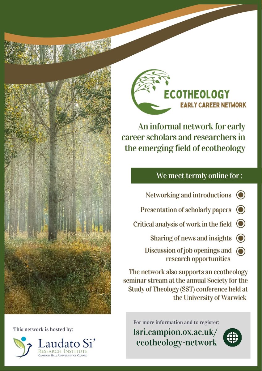We run a network for early career researchers in the (emerging) field of ecotheology. If this is you, or you see yourself as adjacent to this field, you might like to join us for discussion, sharing of news, new papers, etc. Opt-in/ out at any time.  
lsri.campion.ox.ac.uk/ecotheology-ne…