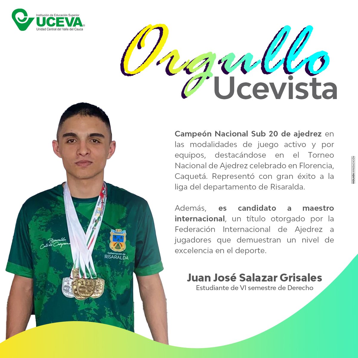 ucevacol's tweet image. 💚En la UCEVA exaltamos la excelencia y dedicación de nuestros egresados, estudiantes y docentes.
En está ocasión nuestro estudiante Juan José Salazar Grisales, tiene el privilegio de destacarse en #orgulloucevista 👏