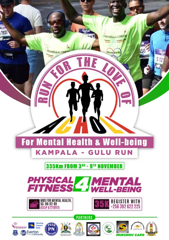 On 3rd - 9th November 2024 we will be running for the love of Acholi Mental health &amp; wellbeing  from Kampala to Gulu. We call upon you all to join us on this great good cause
#MentalHealth  #MentalHealthAwareness
<a href="/gracekryan/">Grace Ryan</a> <a href="/MMyjourney/">Heart2Heart chat</a> <a href="/NHS_ELFT/">East London NHS Foundation Trust (ELFT)</a> <a href="/OdokiJ/">Odoki Jimmy Acellam</a> <a href="/purpletrousers/">satyin taylor</a>