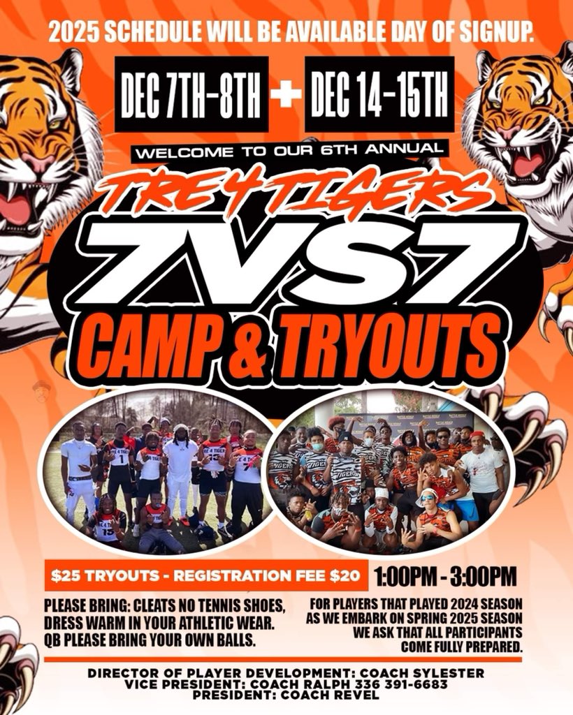 Pops Got his 7vs7 Dawgs gearing up for the 2025 Spring season. He taught me everything I know plus I played for the Tigers. In order to get better you have to gotta want to be better. LevelUp SignUp and RiseUp with Tre4 Tigers