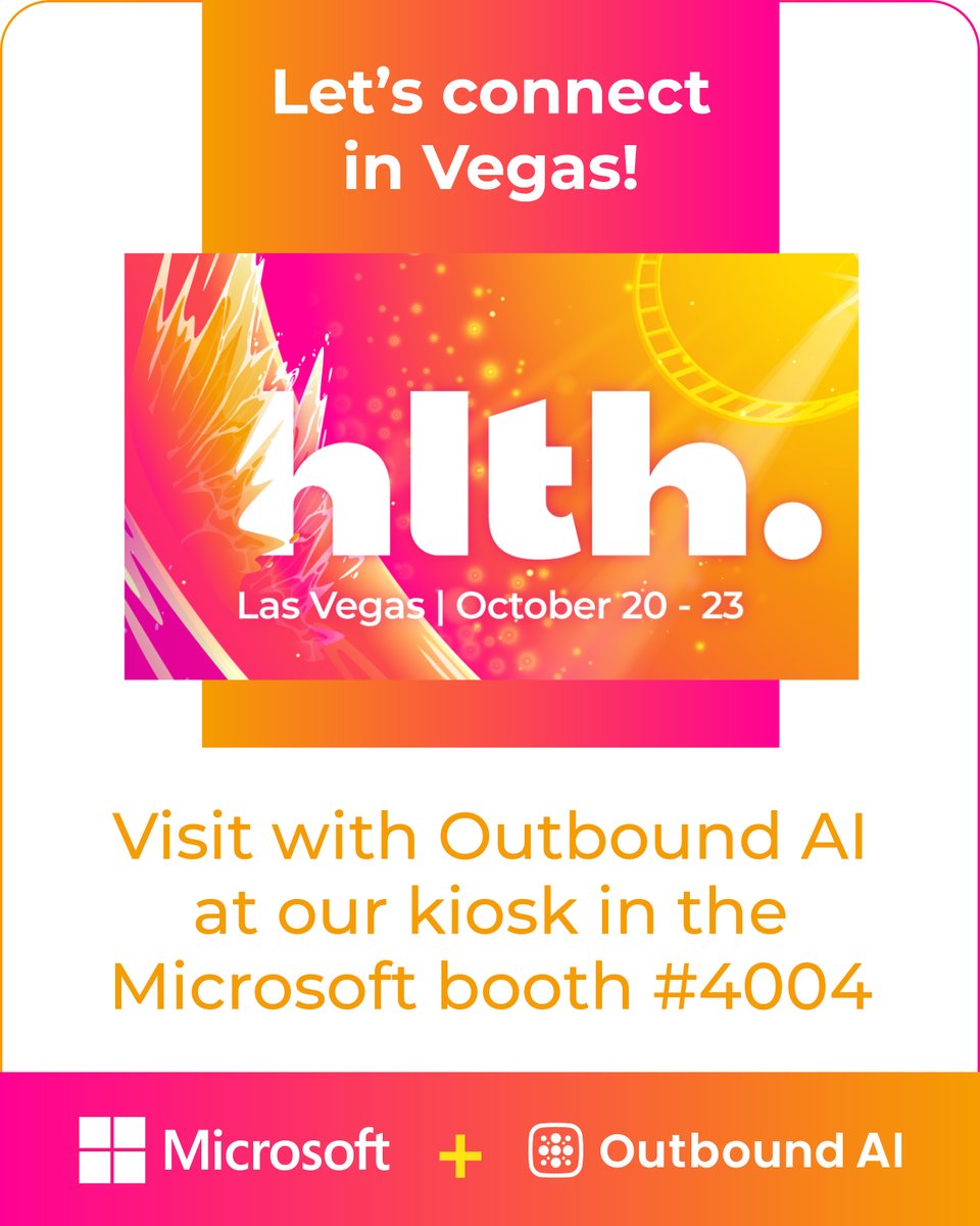 If you’ll be in Vegas for #HLTHUSA, let’s connect! Message Stead Burwell or stop by the <a href="/OutboundAI/">Outbound AI</a> kiosk in the <a href="/Microsoft/">Microsoft</a> booth. We’ll show you how our #AI Agents call payers and talk live with their support reps in a totally unscripted manner.

#medicalbilling #revenuecycle