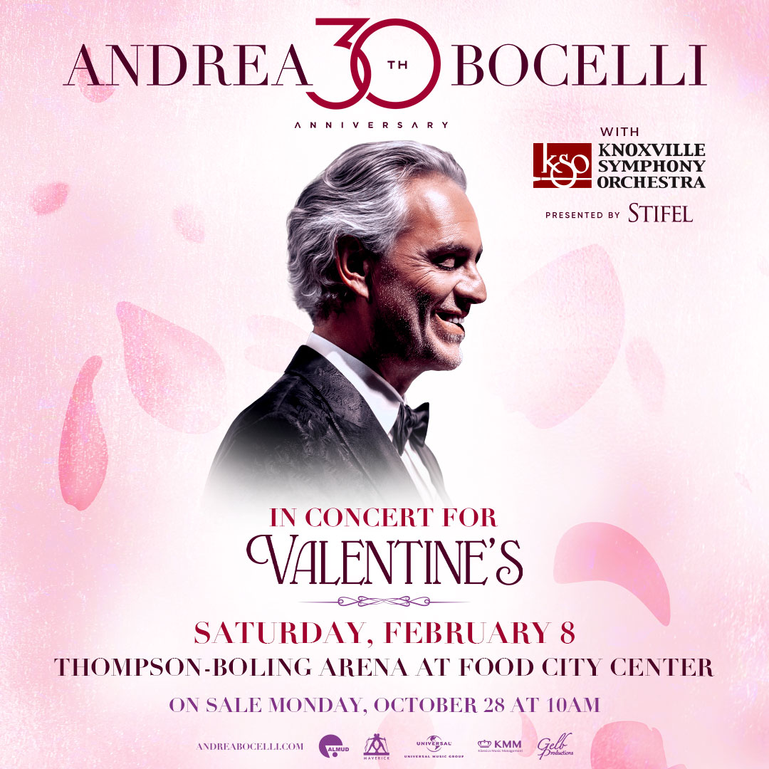 Thompson-Boling Arena at Food City Center (@foodcitycenter) on Twitter photo JUST ANNOUNCED‼
For the first time ever, <a href="/AndreaBocelli/">Andrea Bocelli</a> is coming to the Thompson-Boling Arena at Food City Center stage featuring special guest <a href="/knoxsymphony/">Knoxville Symphony</a>! Tickets go onsale Monday, October 28 at 10am.
🎟: bit.ly/BocelliKnox25 JUST ANNOUNCED‼
For the first time ever, <a href="/AndreaBocelli/">Andrea Bocelli</a> is coming to the Thompson-Boling Arena at Food City Center stage featuring special guest <a href="/knoxsymphony/">Knoxville Symphony</a>! Tickets go onsale Monday, October 28 at 10am.
🎟: bit.ly/BocelliKnox25
