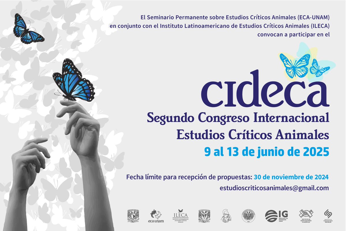 Convocatoria para el Segundo Congreso Internacional de Estudios Críticos Animales. Mayores informes en esta página: institutoleca.org/wp-content/upl… <a href="/UNAM_IIFs/">I.I.Filosóficas • UNAM</a> <a href="/filos_unam/">Filosofía y Letras UNAM</a> <a href="/colegiobioetica/">Colegio de Bioética</a>